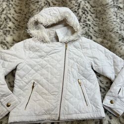 Gymboree Girls White Jacket With Fur Lined Good Sz M 7/8