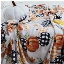 New Fall Plaid Orange Pumpkin Blanket 