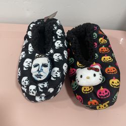 NEW 2025 Halloween Michael Meyers and Hello Kitty women’s sock slippers one size