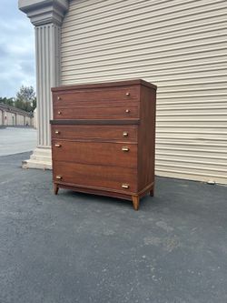 Mid Century Modern Refinished Highboy Dresser.