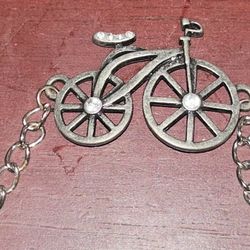 Vintage Old Style Bicycle Bracelet, Silver Tone Chain Link 