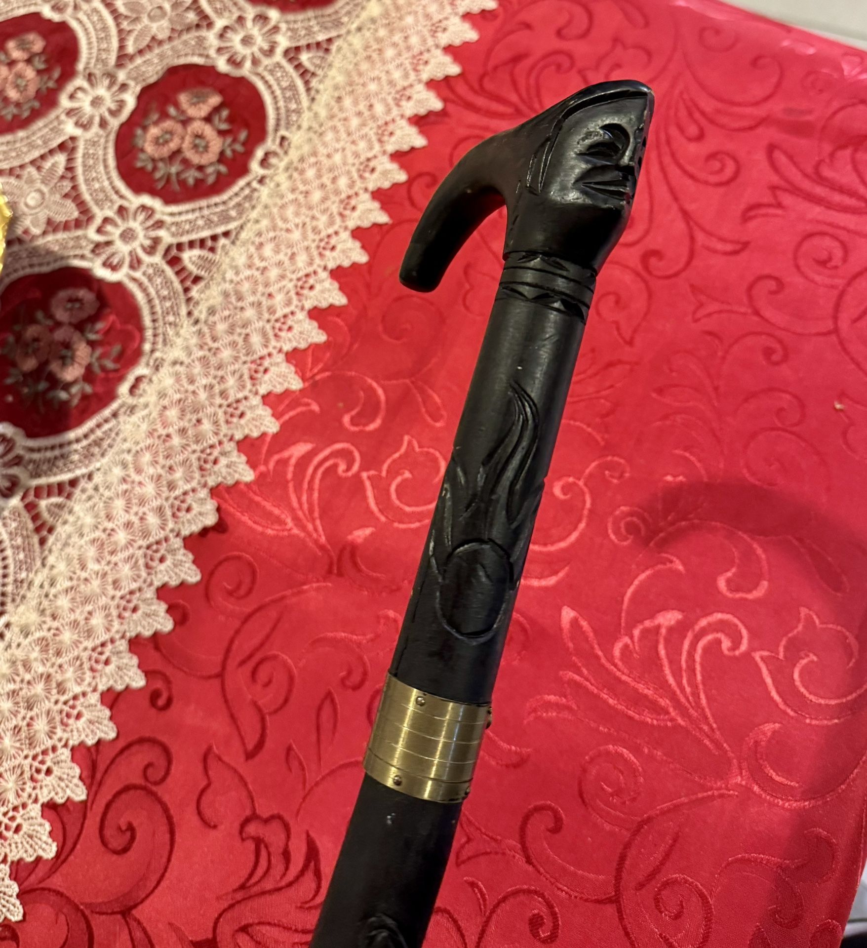 Hand Carved Beautiful Vintage Indian Head Grip Cane Sword / Walking Stick