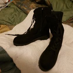 Rouge Women's Lace Up Military Boots Shoes Black Suede Size 10