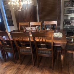 Solid Wood Dining Set + China Cabinet / Hutch (Table w/ Leaf + 8 Chairs)
