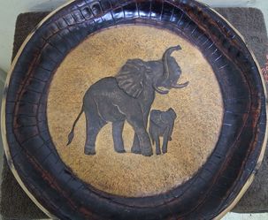 Vintage 1980s African Elephant 17" Heavy Stoneware Platter - Large Boho Ceramic Wall Hanging Decor (Mint Condition)