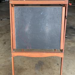 Antique Wood Folding Easel School Chalkboard Desk Scrolling Train Railway Navy