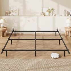 SHA CERLIN 7 Inch Metal Bed Frame, 9-Leg Box Spring Base for Mattress Set, Headboard Compatible, Black, King