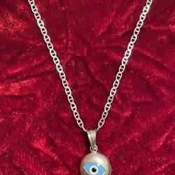 Silver Necklace With  🧿LUCKY🧿BLUE 🧿 EYES🧿Pendant 