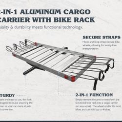 Heavy Duty 2-in-1 Aluminum Cargo Carrier with Bike Rack