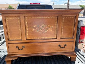 Wooden Hope Chest with Floral Painted Detail by L Hitchcock