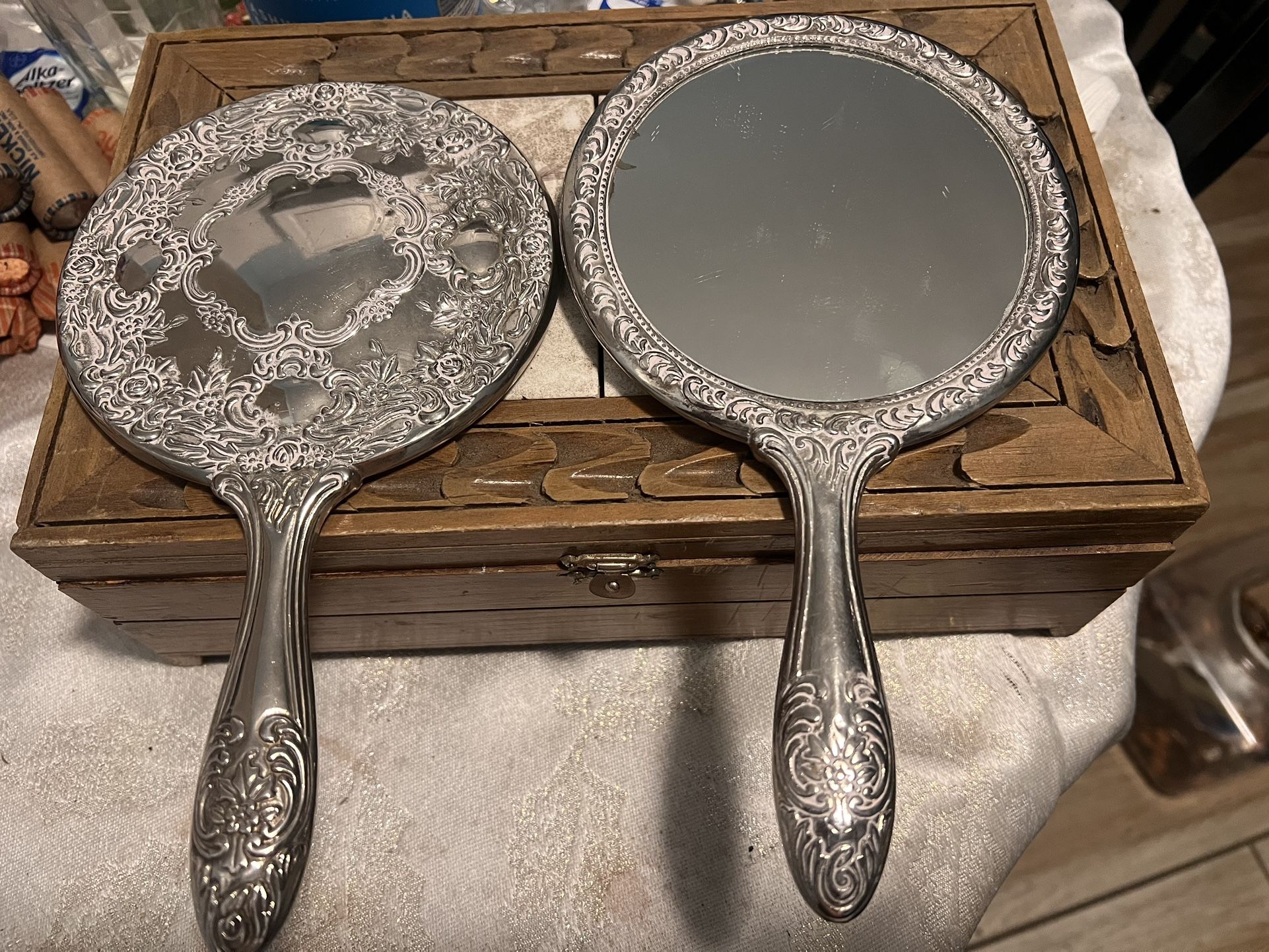 2 Antique Solíd Silver Mirror