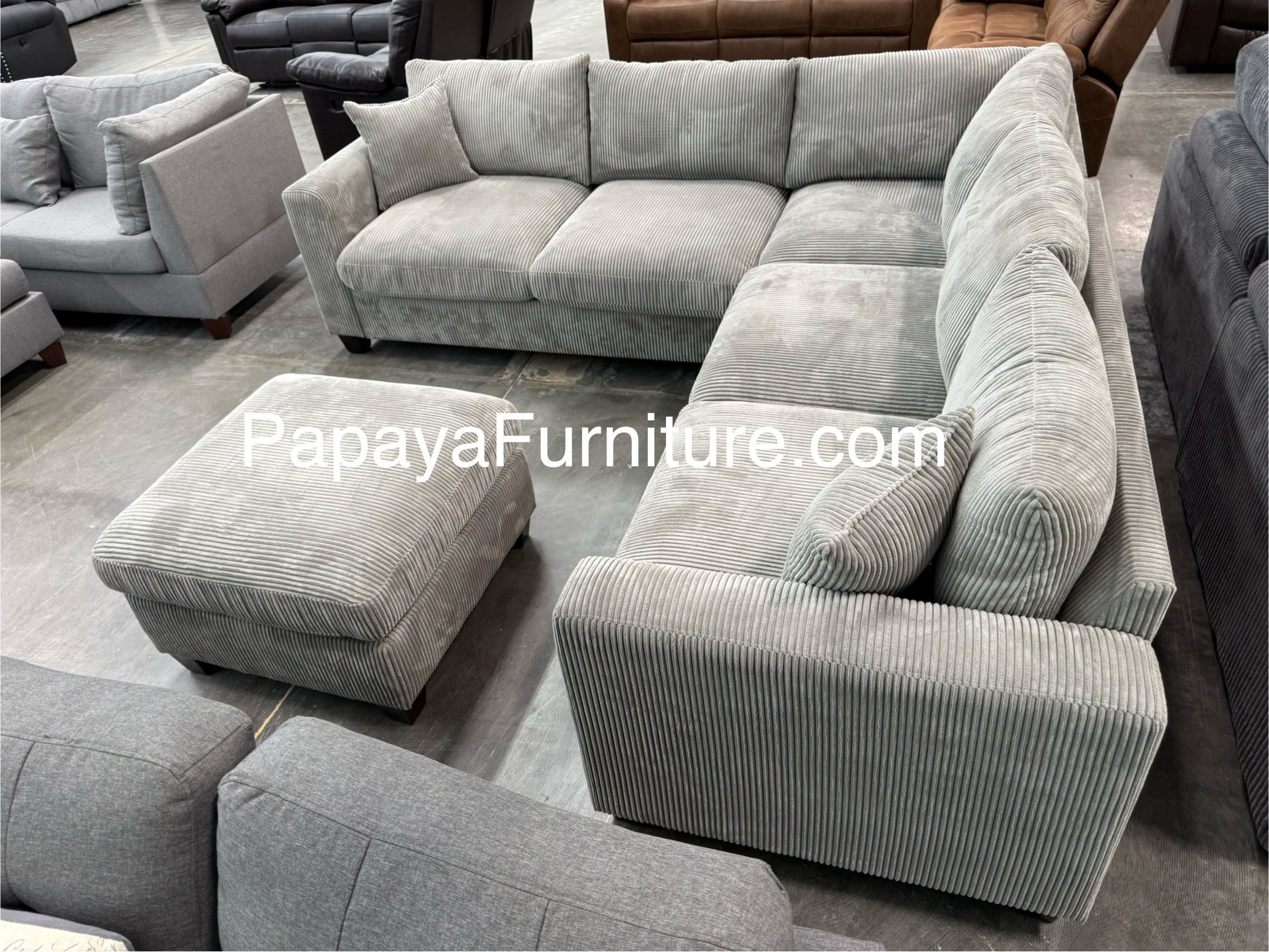 Light Grey Sectional Sofa And Ottoman, Sectionals, Sofa, Couch, Grey Couch, Grey Sofa, L-Shaped Sofa, Plush Sectional Couch,Living Room Sofa.