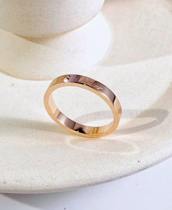 Diamond Narrow 18k Rose Gold Ring Unisex Couple's Style Rose Gold