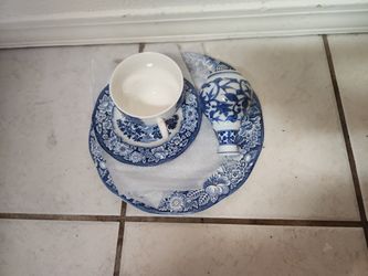 One Dinner Plate , Three Dessert Plates , One Cup ,and One Small Broken Vase  