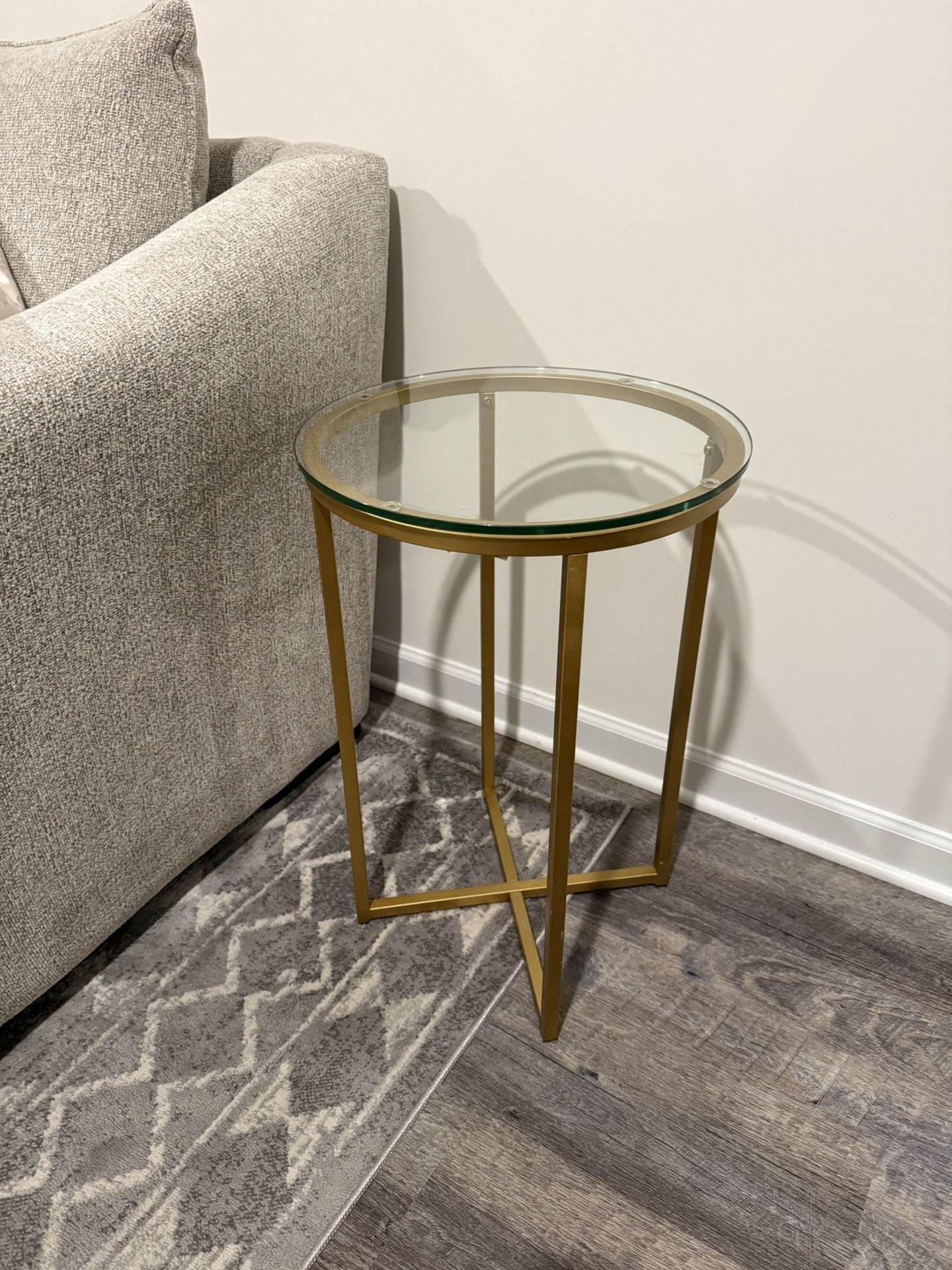 Small Round Gold/Glass Side Table (16” Diameter)