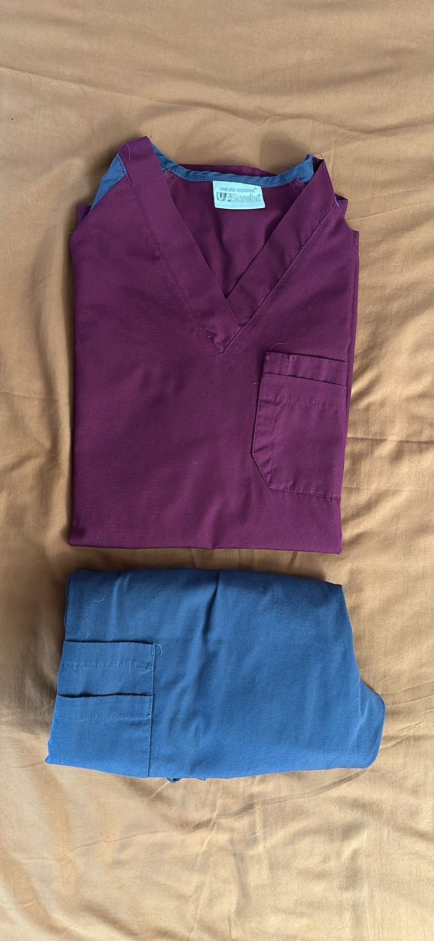 UA Scrubs Set – Burgundy & Grey Top & Grey Pants (Size Small)