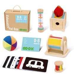 OOOK Montessori Toys for Babies 0-6 Months, 6 in 1 Learning Educational kit