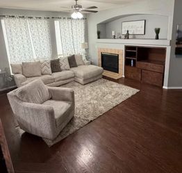 GRAY SECTIONAL COUCH WITH SPINNING LOVE SEAT CHAIR