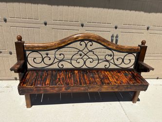 Rustic Wood and Wrought Iron Bench