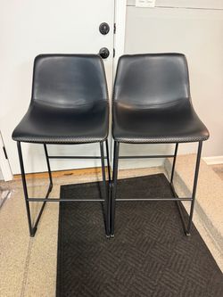 Brand New Pair (2) Of Black Vegan Leather Counter Height Bar Stools