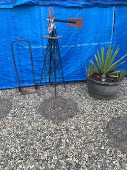 Plant & Windmill &Antique Dolly