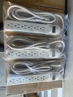 Lot of 3 White 6-Outlet Surge Protector Power Strips