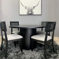 5-Piece 52-inch Round Dining Set, Black