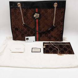 Gucci 537219 Rajah Brown Gg Velvet Web Large Tote Bag Do0425ixzde