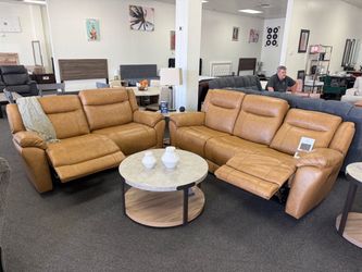 Caramel Leather Power Reclining Sofa Set