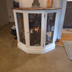 Refinished White Curio Cabinet With Glass Shelf
