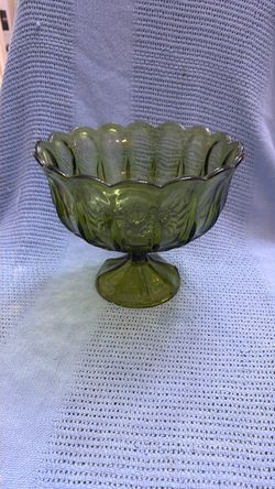 Green Depression Glass Footed Compote Bowl