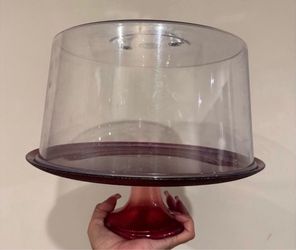 Red Pedestal Cake Stand with Clear Dome Cover