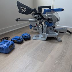 Kobalt 7-1/4-in 24-volt Dual Bevel Sliding Compound Cordless Miter Saw w/ 2 Batteries And Charger 