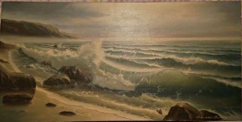 Original Edward Barton Seascape Oil Painting – Large 48" x 24"