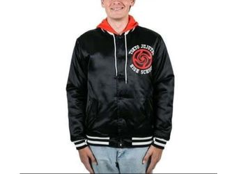 Jujutsu Kaisen Navy Satin Bomber Jacket-M
