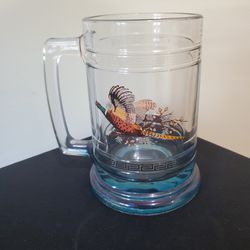 Vintage  Clear Glass Beer Stein With Pheasant