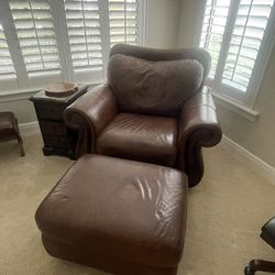 Real Leather Chair With Ottoman And Side Table 