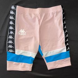 New Kappa Authentic Football Eve Bike Shorts Soft Pink White Blue Womens Size XS