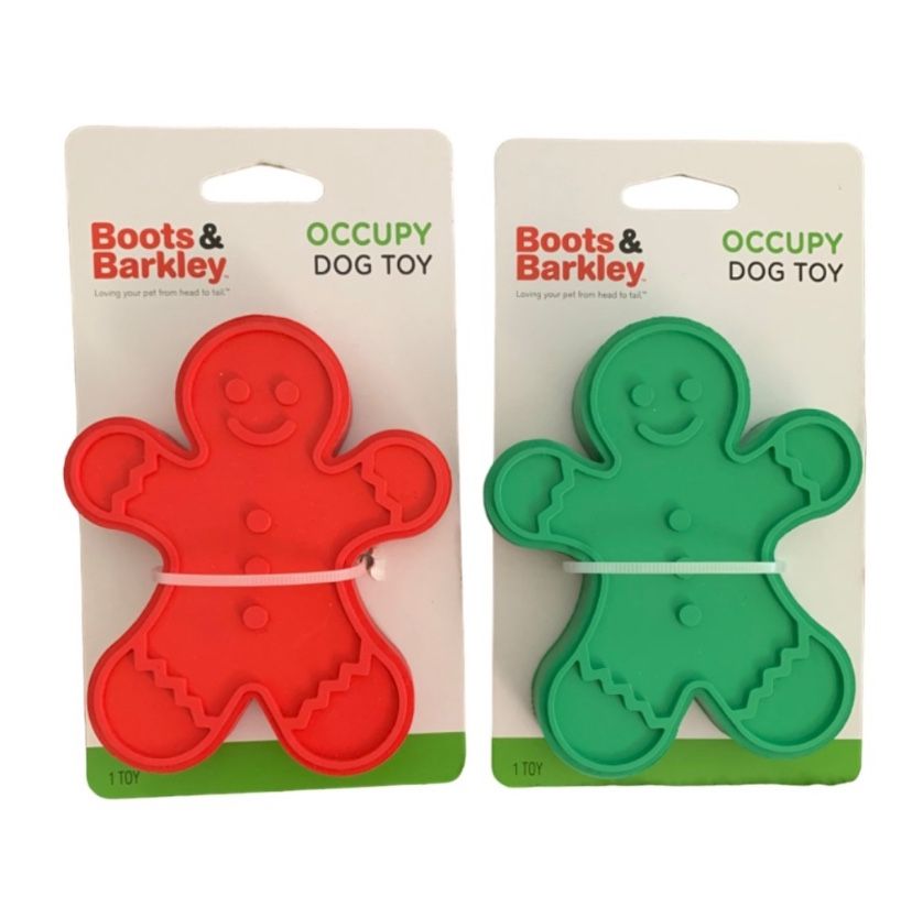 BOOTS & BARKLEY Dog Toys Set of Two Red and Green Gingerbread Men Rubber Occupy