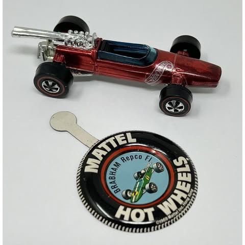 RARE 1969 Hot Wheels Redline Brabham Repco F1 Red w/Button - Hong Kong