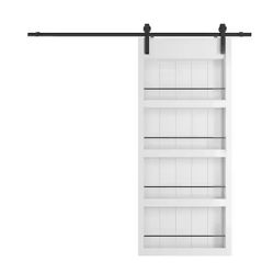 36 in. x 84 in. 4-Levels shelves Style, Primed MDF White Finished, Sliding Barn Door
