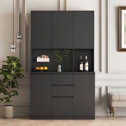 Brand New Sealed 74” Black Kitchen Pantry Cabinet with 6 Doors, 2 Drawers and Adjustable Shelves