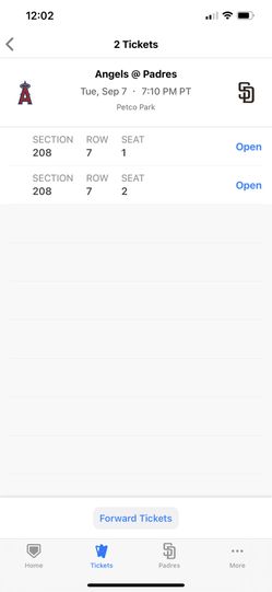 2 Tickets, Section 208 For Padres vs Angels Tuesday 8/7