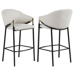 Chadwick 29.75 in. H Beige and Glossy Black Sloped Arm Metal with Line-like Fabric Seat Bar Stools Set of 2