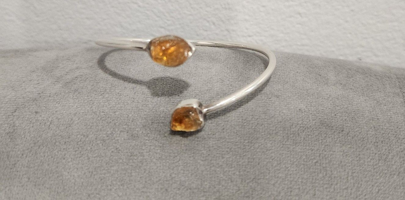 925 Sterling Silver Raw Citrine Cuff Bracelet