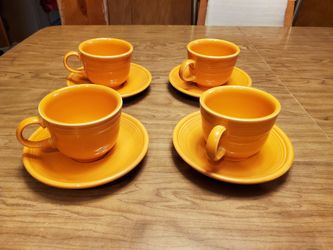Orange Fiesta 4 Cups and 4 Saucers - New Condition