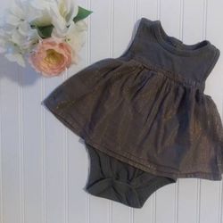 Baby Gap Girl 6-12M Gray Gold Thread Dress w/ Built in Bloomers
