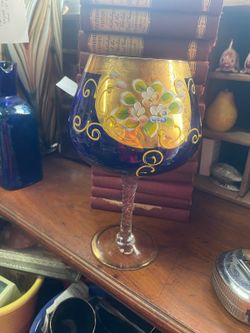 Vintage Gold Gilt Colbalt Blue Enamel 