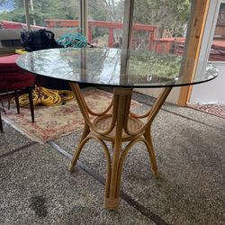 Mid-Century, Bamboo, Rattan And Glass Dining Table