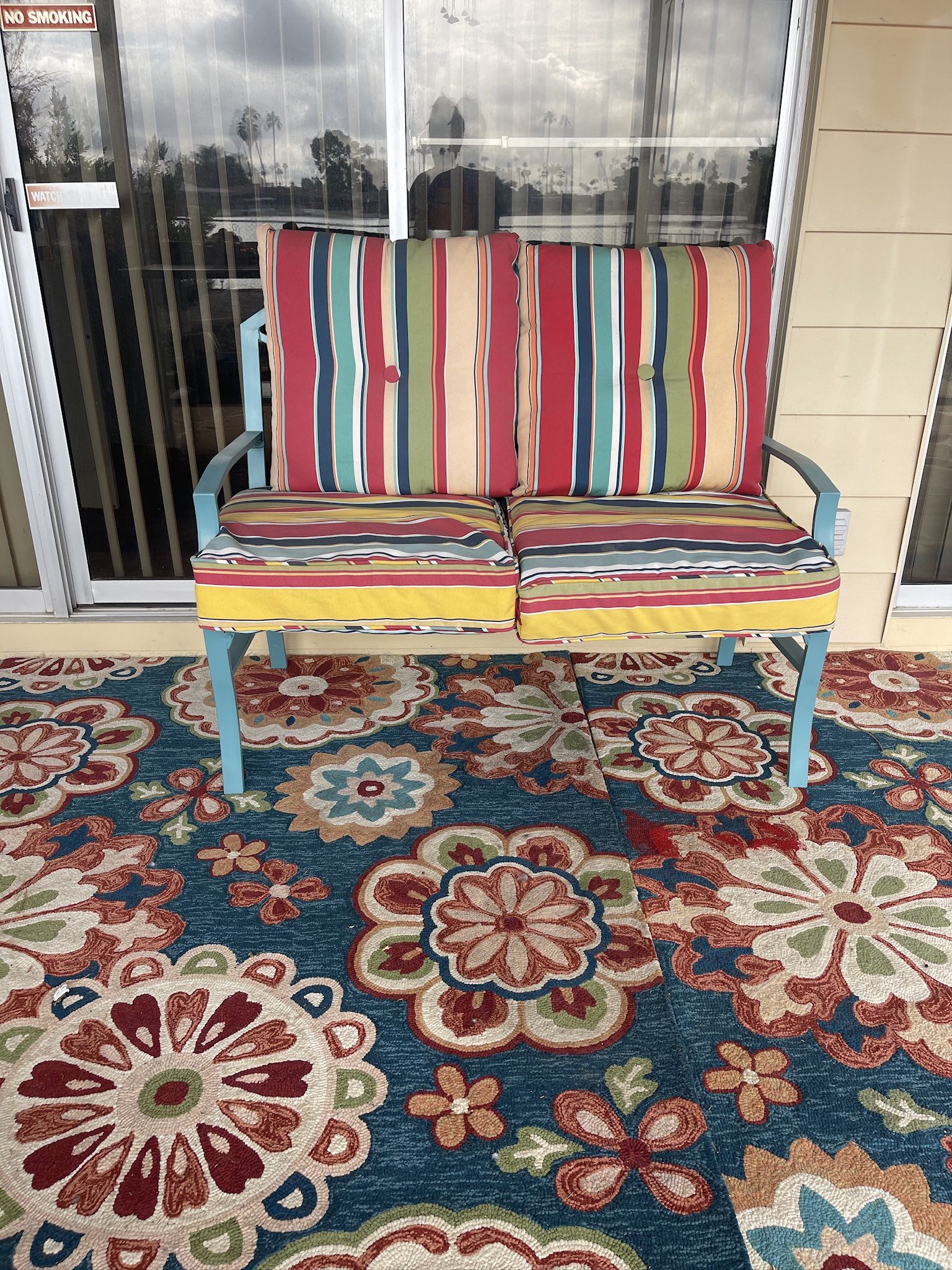 Patio Bench + Rugs + Cushions